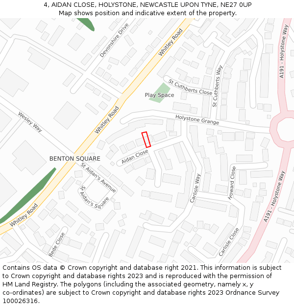 4, AIDAN CLOSE, HOLYSTONE, NEWCASTLE UPON TYNE, NE27 0UP: Location map and indicative extent of plot