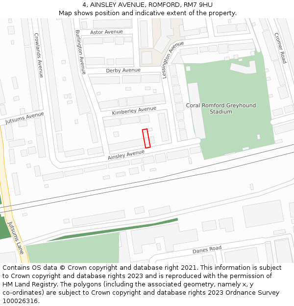 4, AINSLEY AVENUE, ROMFORD, RM7 9HU: Location map and indicative extent of plot