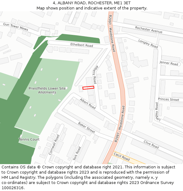 4, ALBANY ROAD, ROCHESTER, ME1 3ET: Location map and indicative extent of plot