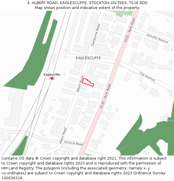 4, ALBERT ROAD, EAGLESCLIFFE, STOCKTON-ON-TEES, TS16 0DD: Location map and indicative extent of plot