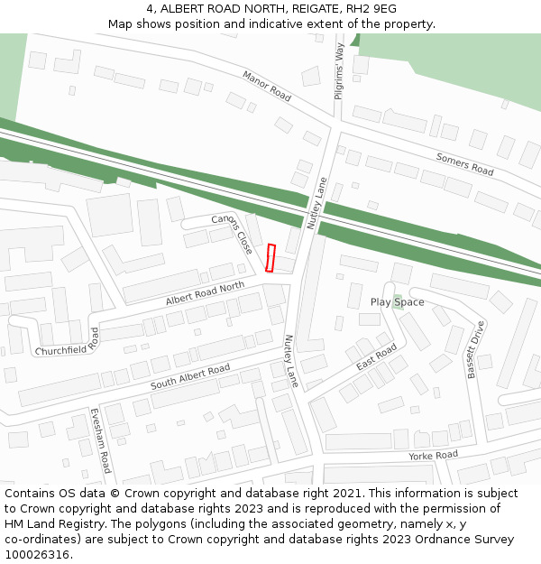 4, ALBERT ROAD NORTH, REIGATE, RH2 9EG: Location map and indicative extent of plot