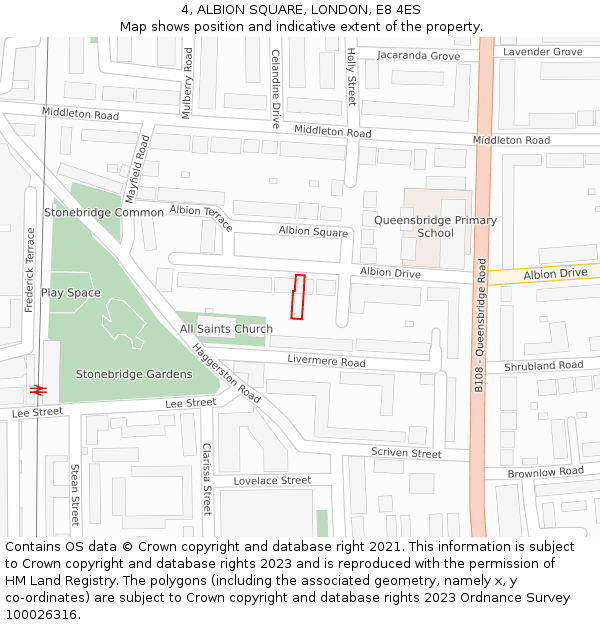 4, ALBION SQUARE, LONDON, E8 4ES: Location map and indicative extent of plot