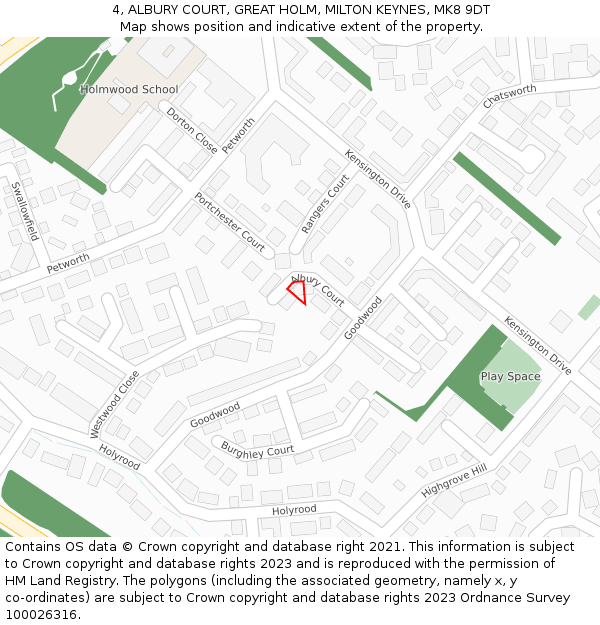 4, ALBURY COURT, GREAT HOLM, MILTON KEYNES, MK8 9DT: Location map and indicative extent of plot