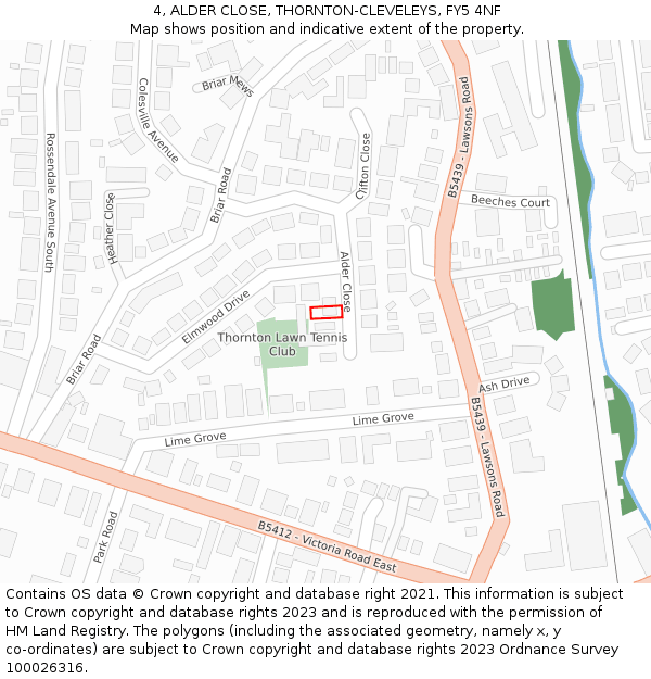 4, ALDER CLOSE, THORNTON-CLEVELEYS, FY5 4NF: Location map and indicative extent of plot