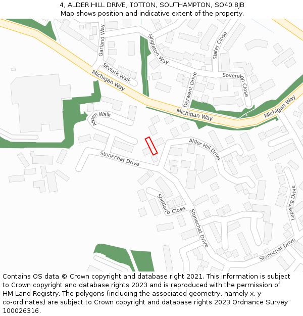 4, ALDER HILL DRIVE, TOTTON, SOUTHAMPTON, SO40 8JB: Location map and indicative extent of plot