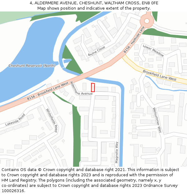 4, ALDERMERE AVENUE, CHESHUNT, WALTHAM CROSS, EN8 0FE: Location map and indicative extent of plot