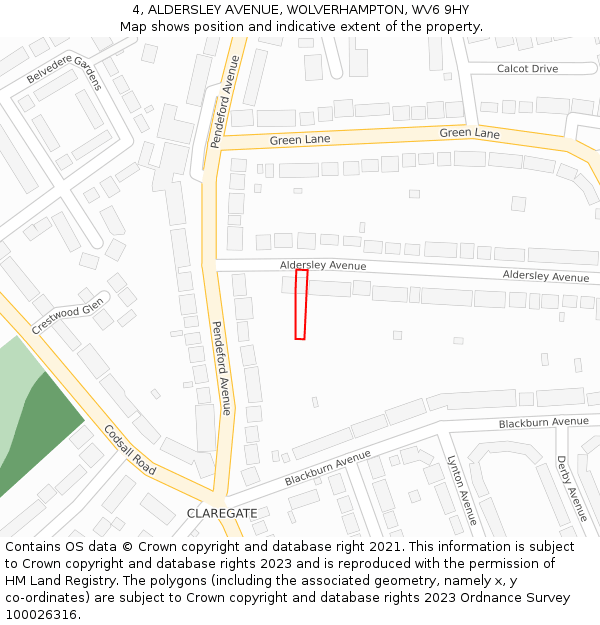 4, ALDERSLEY AVENUE, WOLVERHAMPTON, WV6 9HY: Location map and indicative extent of plot