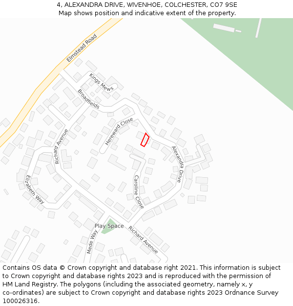 4, ALEXANDRA DRIVE, WIVENHOE, COLCHESTER, CO7 9SE: Location map and indicative extent of plot