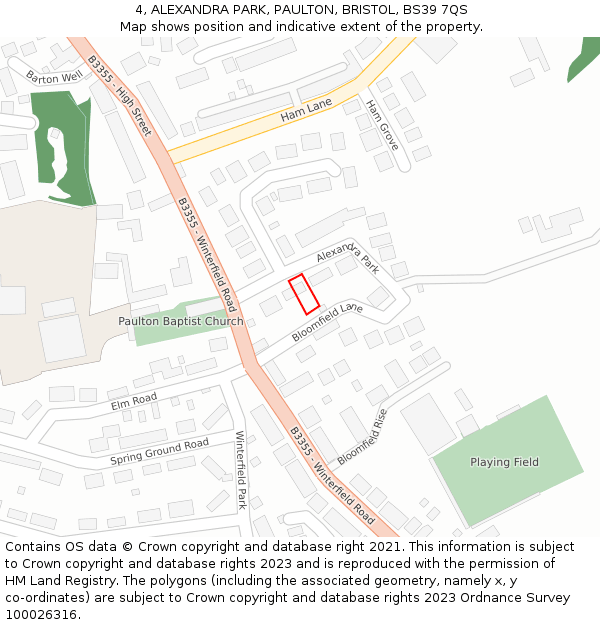 4, ALEXANDRA PARK, PAULTON, BRISTOL, BS39 7QS: Location map and indicative extent of plot