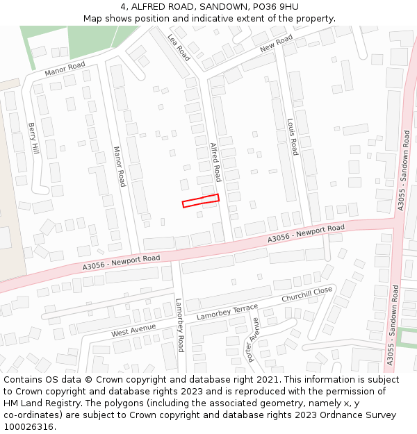 4, ALFRED ROAD, SANDOWN, PO36 9HU: Location map and indicative extent of plot