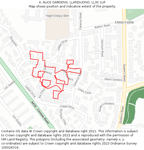 4, ALICE GARDENS, LLANDUDNO, LL30 1UF: Location map and indicative extent of plot