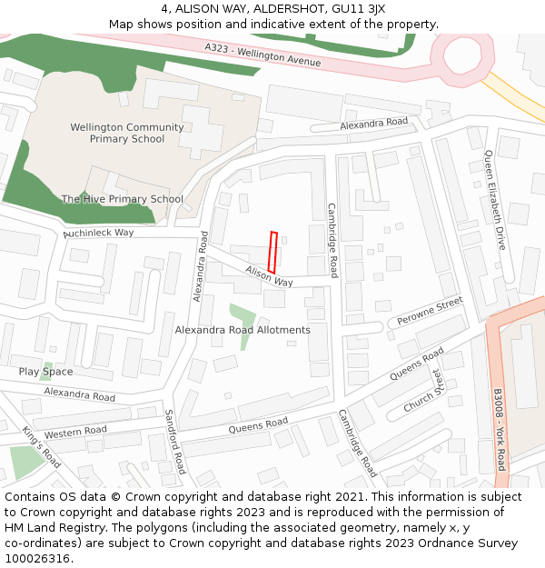 4, ALISON WAY, ALDERSHOT, GU11 3JX: Location map and indicative extent of plot