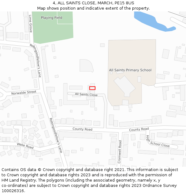 4, ALL SAINTS CLOSE, MARCH, PE15 8US: Location map and indicative extent of plot