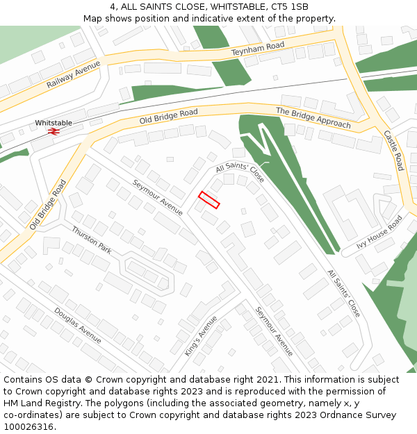 4, ALL SAINTS CLOSE, WHITSTABLE, CT5 1SB: Location map and indicative extent of plot