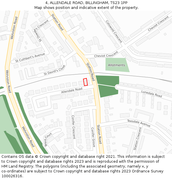 4, ALLENDALE ROAD, BILLINGHAM, TS23 1PP: Location map and indicative extent of plot