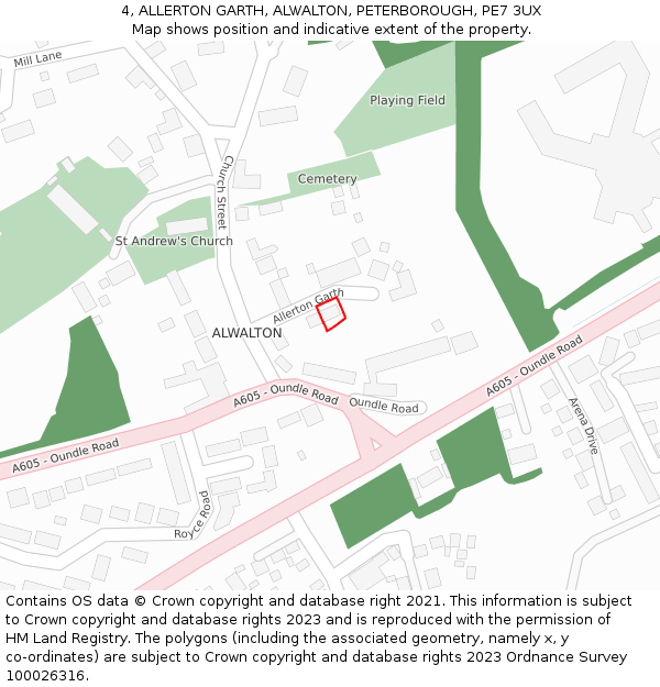 4, ALLERTON GARTH, ALWALTON, PETERBOROUGH, PE7 3UX: Location map and indicative extent of plot