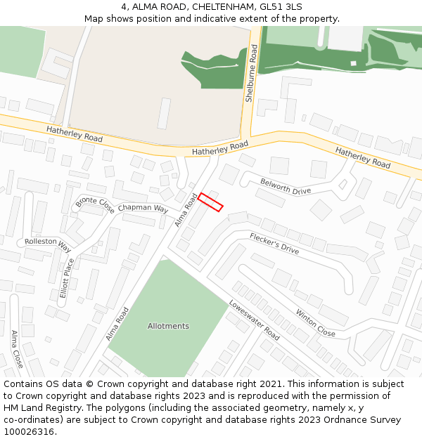 4, ALMA ROAD, CHELTENHAM, GL51 3LS: Location map and indicative extent of plot