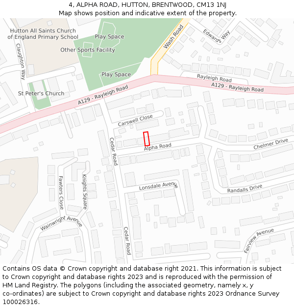 4, ALPHA ROAD, HUTTON, BRENTWOOD, CM13 1NJ: Location map and indicative extent of plot
