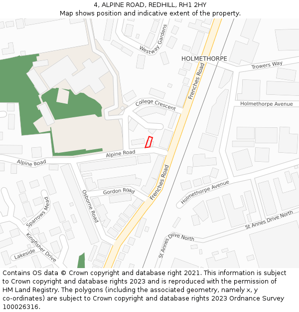 4, ALPINE ROAD, REDHILL, RH1 2HY: Location map and indicative extent of plot