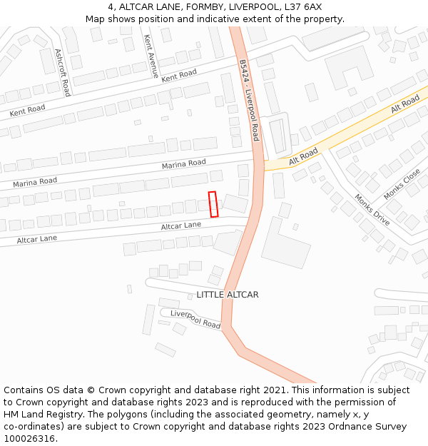 4, ALTCAR LANE, FORMBY, LIVERPOOL, L37 6AX: Location map and indicative extent of plot