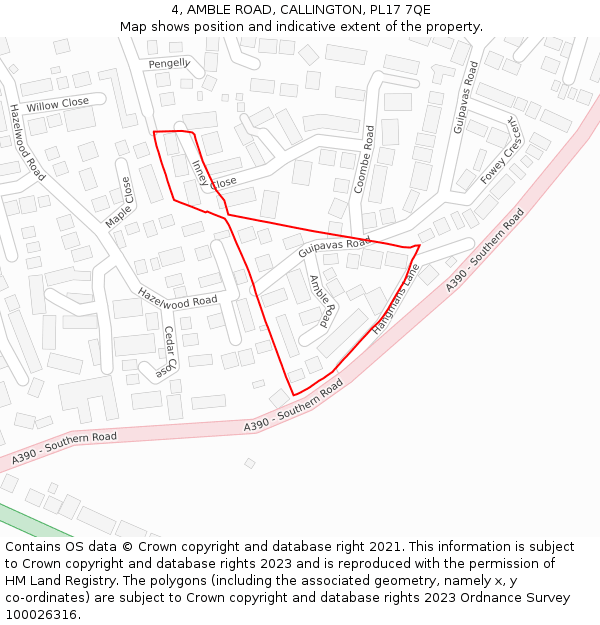 4, AMBLE ROAD, CALLINGTON, PL17 7QE: Location map and indicative extent of plot