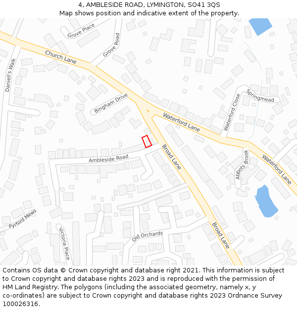 4, AMBLESIDE ROAD, LYMINGTON, SO41 3QS: Location map and indicative extent of plot