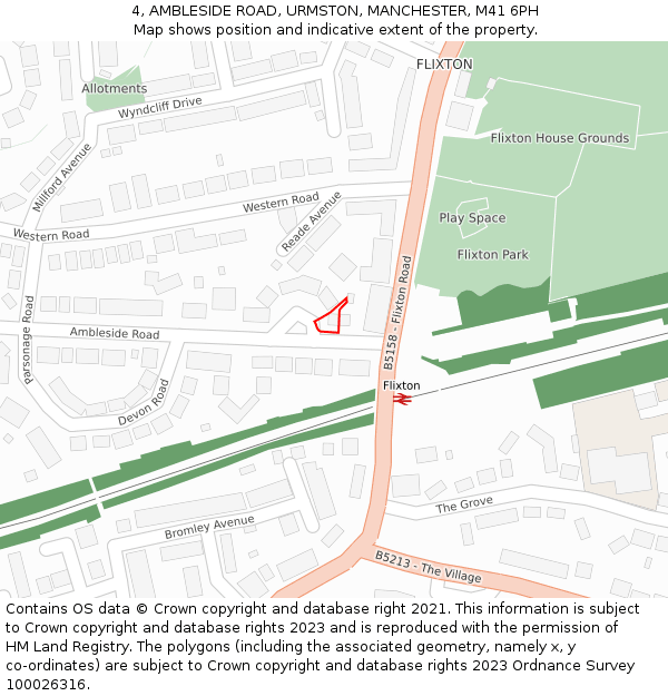 4, AMBLESIDE ROAD, URMSTON, MANCHESTER, M41 6PH: Location map and indicative extent of plot