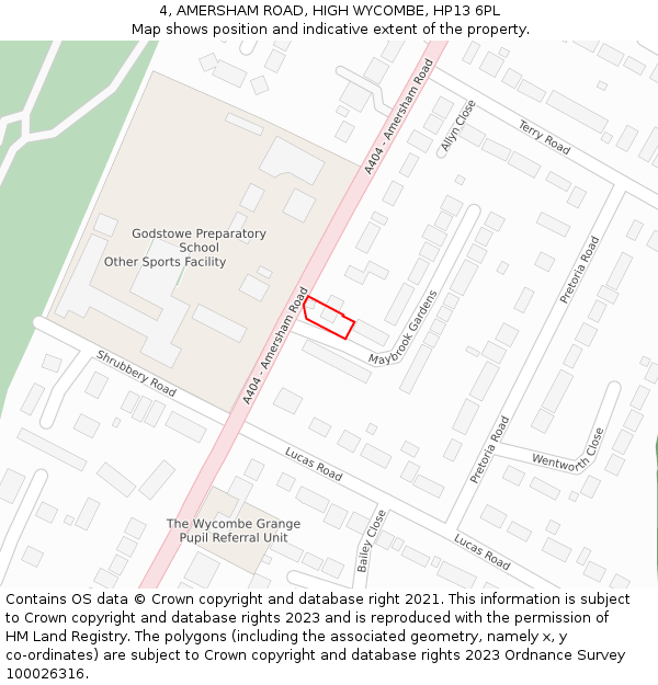 4, AMERSHAM ROAD, HIGH WYCOMBE, HP13 6PL: Location map and indicative extent of plot