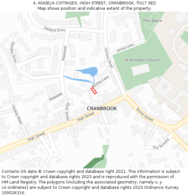 4, ANGELA COTTAGES, HIGH STREET, CRANBROOK, TN17 3ED: Location map and indicative extent of plot