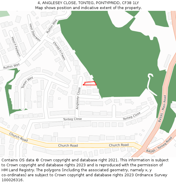 4, ANGLESEY CLOSE, TONTEG, PONTYPRIDD, CF38 1LY: Location map and indicative extent of plot