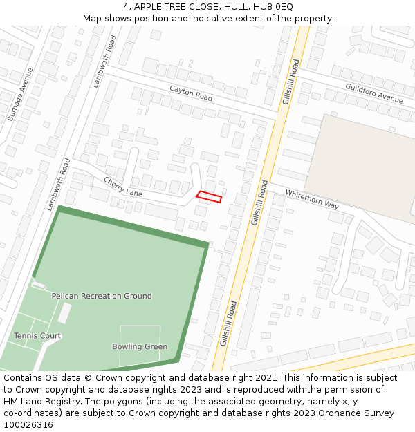 4, APPLE TREE CLOSE, HULL, HU8 0EQ: Location map and indicative extent of plot