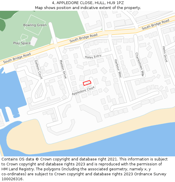 4, APPLEDORE CLOSE, HULL, HU9 1PZ: Location map and indicative extent of plot