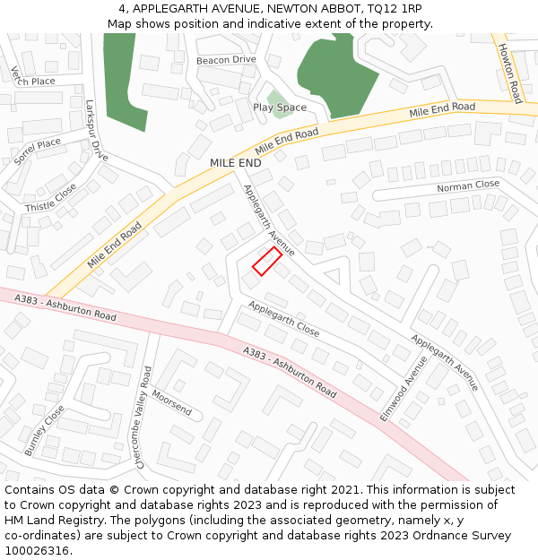 4, APPLEGARTH AVENUE, NEWTON ABBOT, TQ12 1RP: Location map and indicative extent of plot
