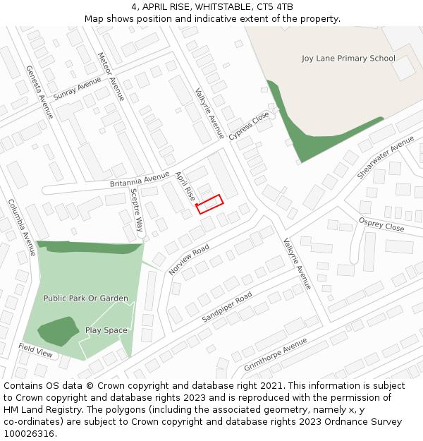 4, APRIL RISE, WHITSTABLE, CT5 4TB: Location map and indicative extent of plot