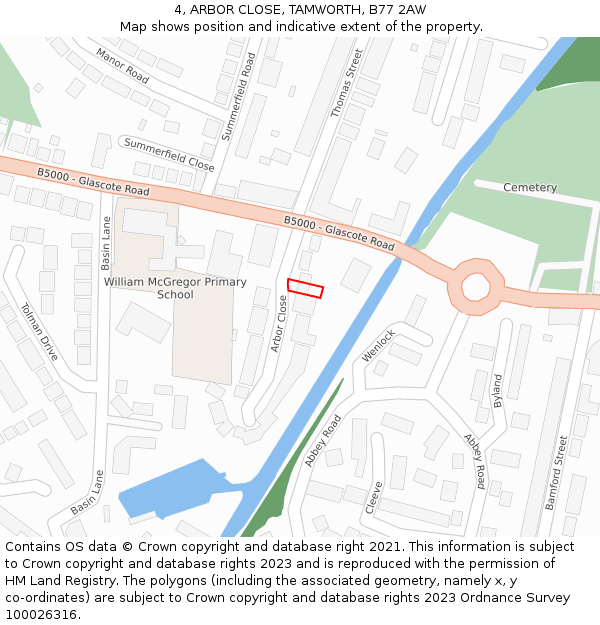 4, ARBOR CLOSE, TAMWORTH, B77 2AW: Location map and indicative extent of plot