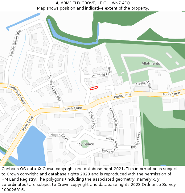 4, ARMFIELD GROVE, LEIGH, WN7 4FQ: Location map and indicative extent of plot