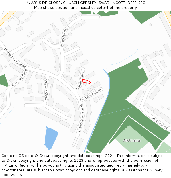 4, ARNSIDE CLOSE, CHURCH GRESLEY, SWADLINCOTE, DE11 9FG: Location map and indicative extent of plot