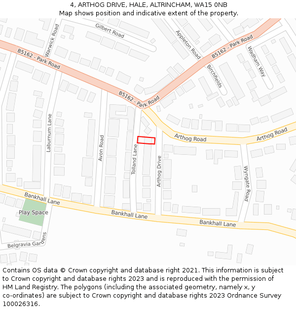 4, ARTHOG DRIVE, HALE, ALTRINCHAM, WA15 0NB: Location map and indicative extent of plot