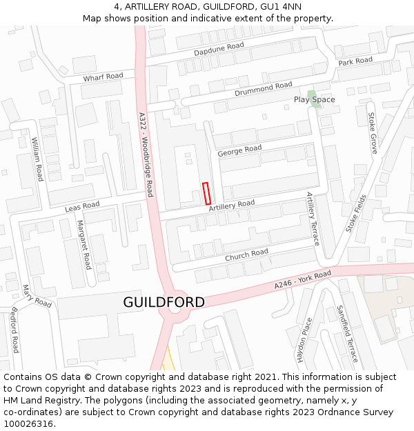 4, ARTILLERY ROAD, GUILDFORD, GU1 4NN: Location map and indicative extent of plot