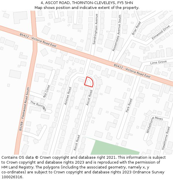 4, ASCOT ROAD, THORNTON-CLEVELEYS, FY5 5HN: Location map and indicative extent of plot