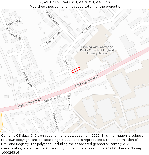 4, ASH DRIVE, WARTON, PRESTON, PR4 1DD: Location map and indicative extent of plot