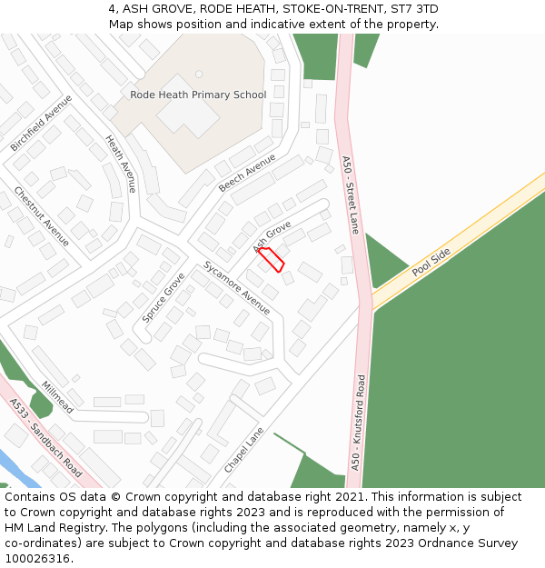 4, ASH GROVE, RODE HEATH, STOKE-ON-TRENT, ST7 3TD: Location map and indicative extent of plot