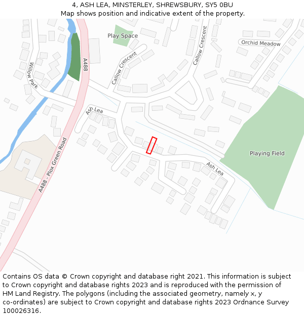 4, ASH LEA, MINSTERLEY, SHREWSBURY, SY5 0BU: Location map and indicative extent of plot