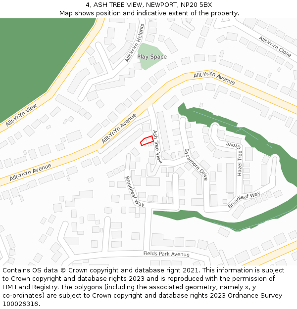 4, ASH TREE VIEW, NEWPORT, NP20 5BX: Location map and indicative extent of plot