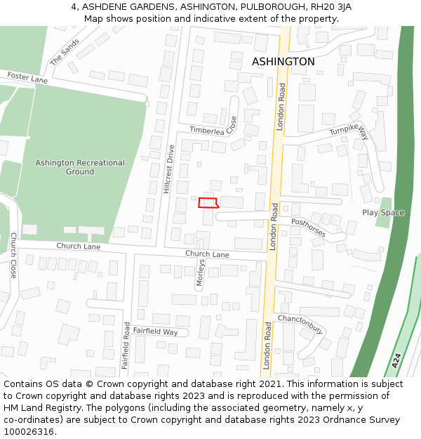 4, ASHDENE GARDENS, ASHINGTON, PULBOROUGH, RH20 3JA: Location map and indicative extent of plot