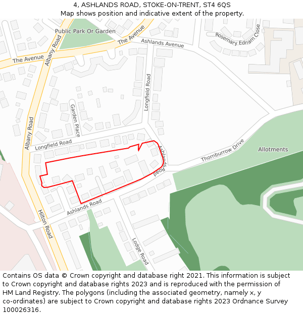 4, ASHLANDS ROAD, STOKE-ON-TRENT, ST4 6QS: Location map and indicative extent of plot