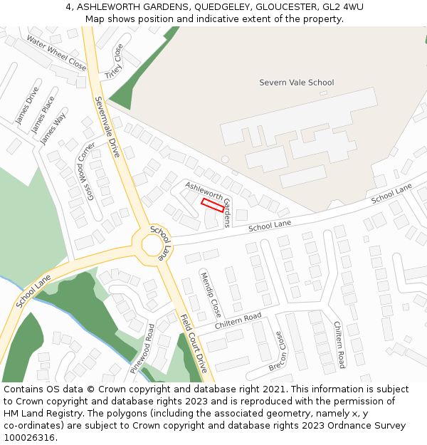 4, ASHLEWORTH GARDENS, QUEDGELEY, GLOUCESTER, GL2 4WU: Location map and indicative extent of plot