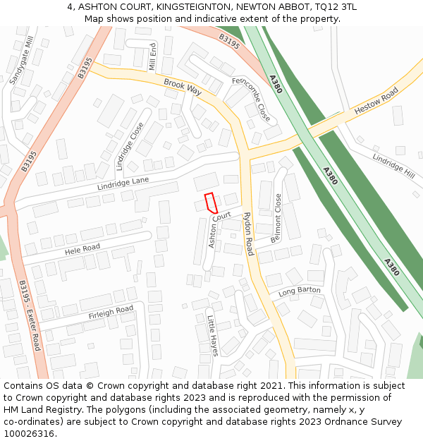 4, ASHTON COURT, KINGSTEIGNTON, NEWTON ABBOT, TQ12 3TL: Location map and indicative extent of plot