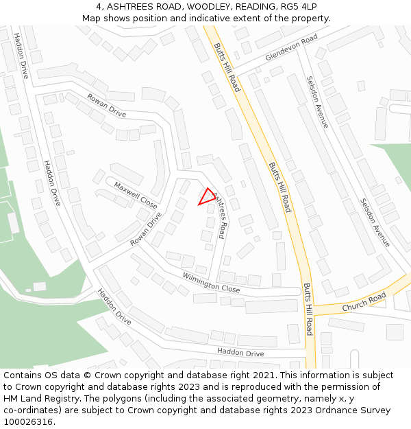 4, ASHTREES ROAD, WOODLEY, READING, RG5 4LP: Location map and indicative extent of plot