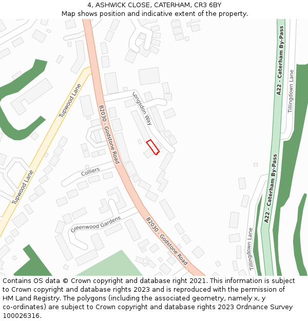 4, ASHWICK CLOSE, CATERHAM, CR3 6BY: Location map and indicative extent of plot